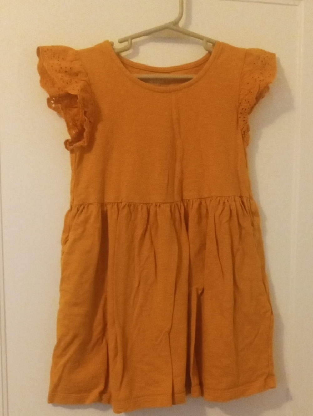 girl 4 golden yellow flutter sleeve dress